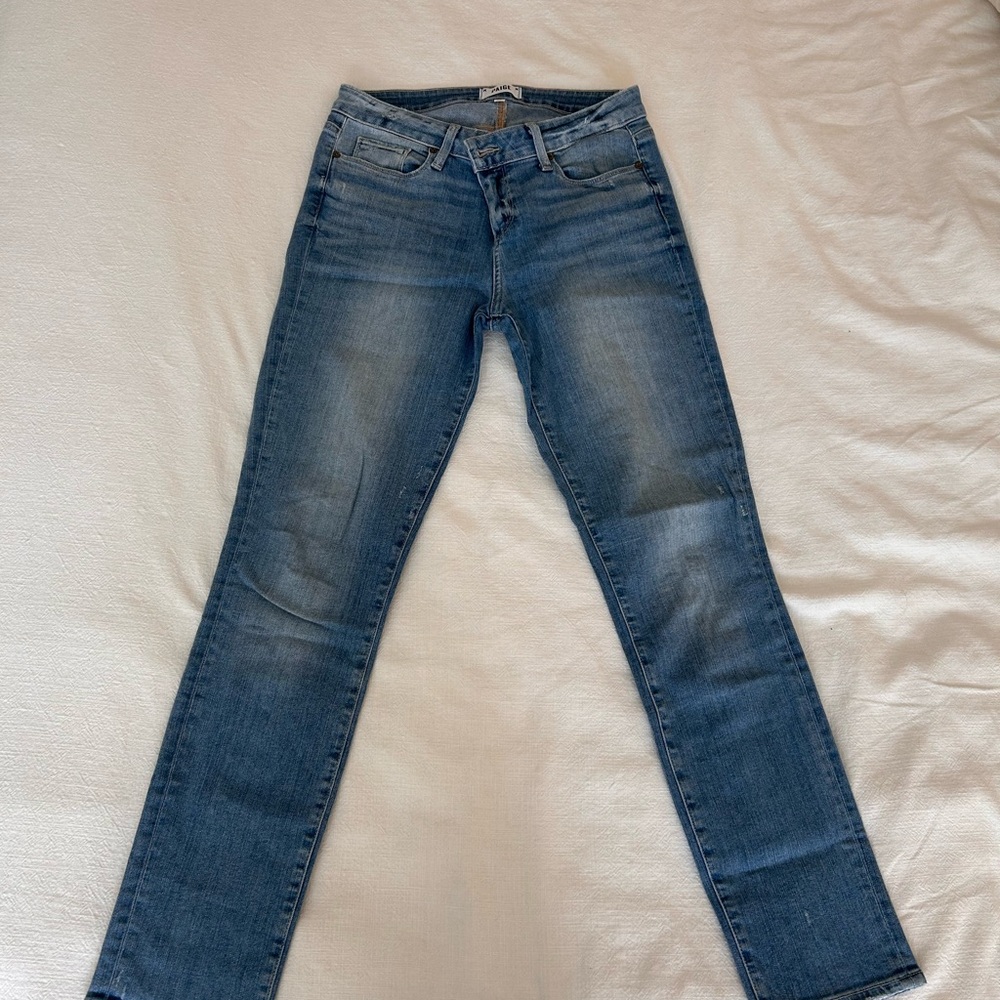 PAIGE Women's Straight/Slim Leg Blue Distressed Jeans